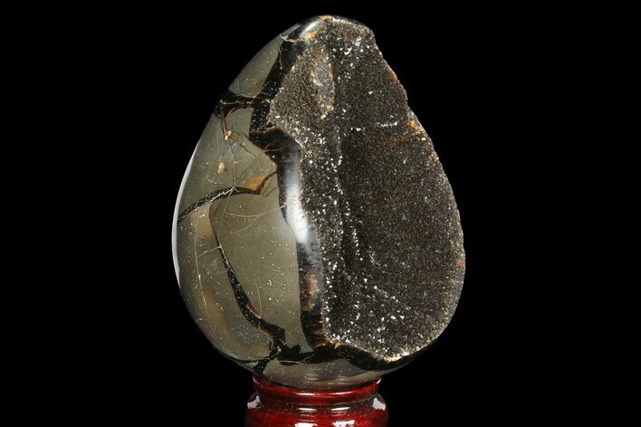 Septarian Dragon Egg Geode - Black Crystals #98843